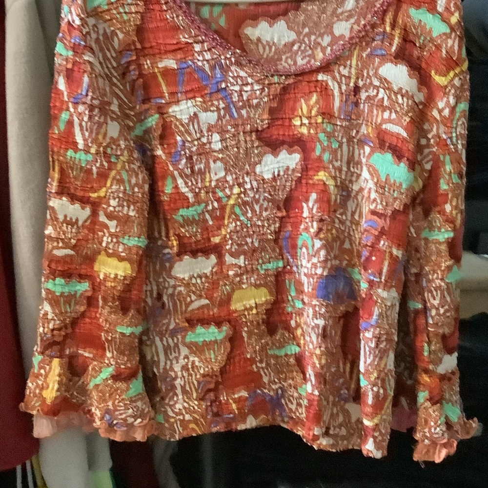 Alberto Makali Vibrant Red‎ and Green Blouse